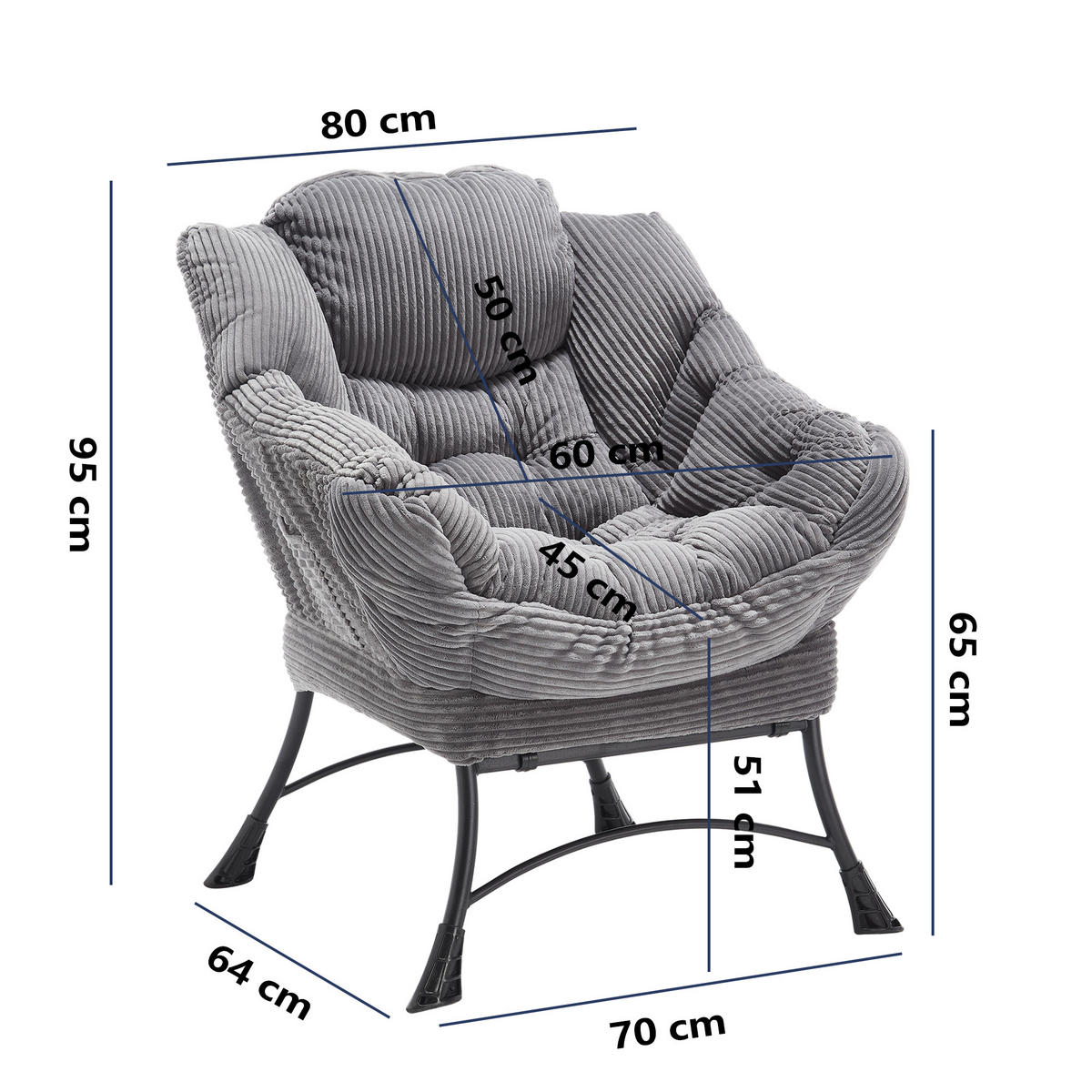 RELAXSESSEL moderner mit Fußhocker & Seitentasche – Gemütlicher Loungesessel in Grau für Wohnzimmer & Schlafzimmer - Grau, Textil (64/95/70cm) - Urban Meuble
