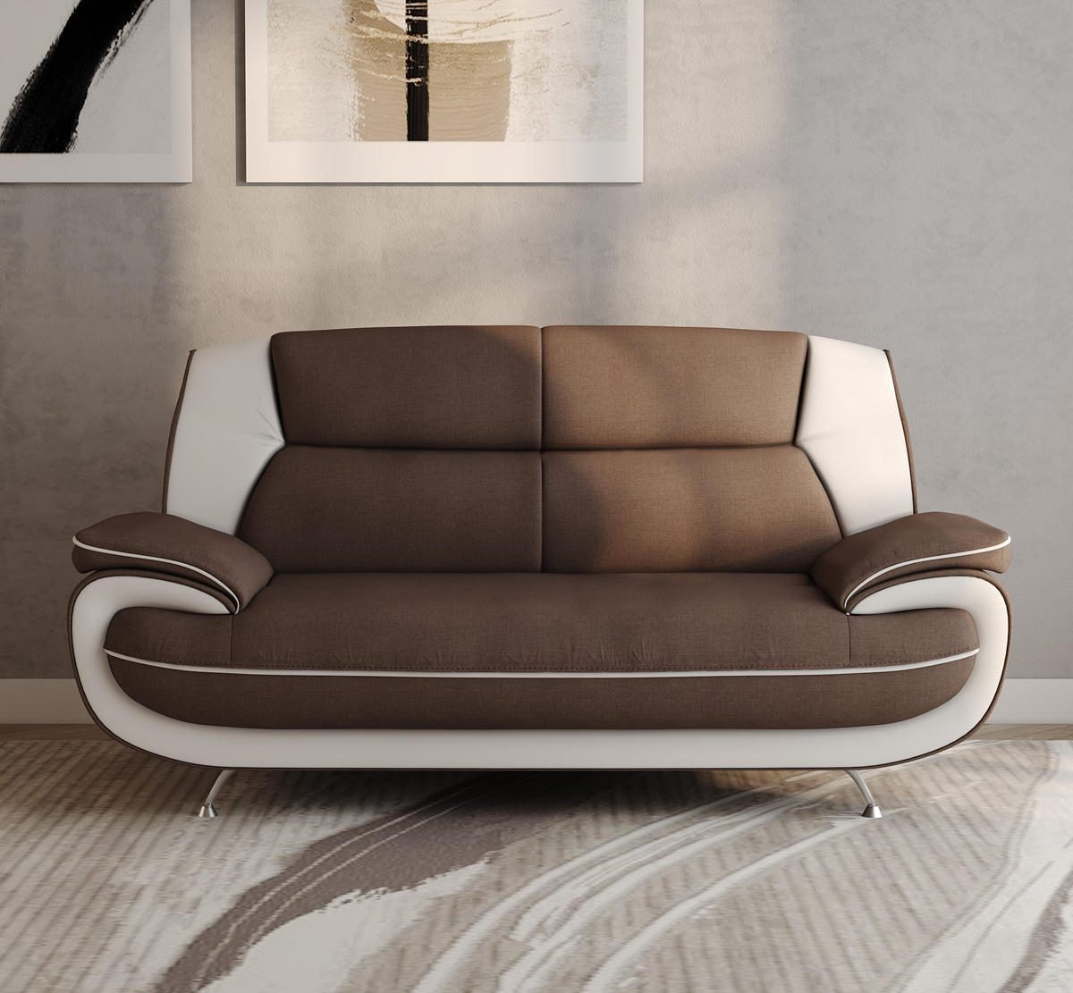 SOFA 2-Sitzer, Stoff Kronos, Braun + Weiß, Palermo - Braun, Holz (168/89/87cm) - Kaiser Möbel