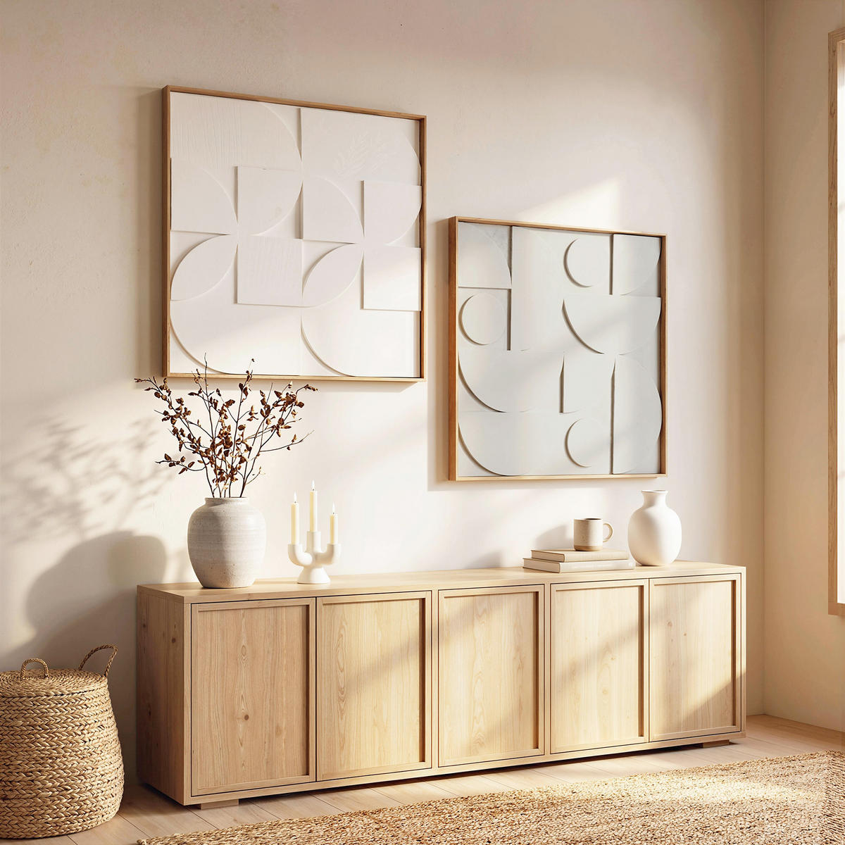 WANDDEKO-SET DE-08862 2-teilig, 3D geometrisch, 80/80 cm Weiß - Weiß, Holzwerkstoff (3.5/80/80cm) - ComfortXL
