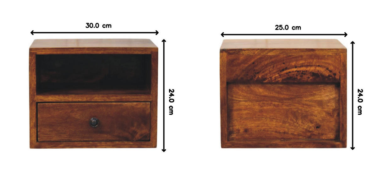 NACHTTISCH Massivholz Solis Chestnut Wand-Nachttisch, 1 Schublade, 1 offenes Fach, dunkelbraun - Messingfarben/Braun, Holz/Metall (30/24/25cm) - Artisan Furniture
