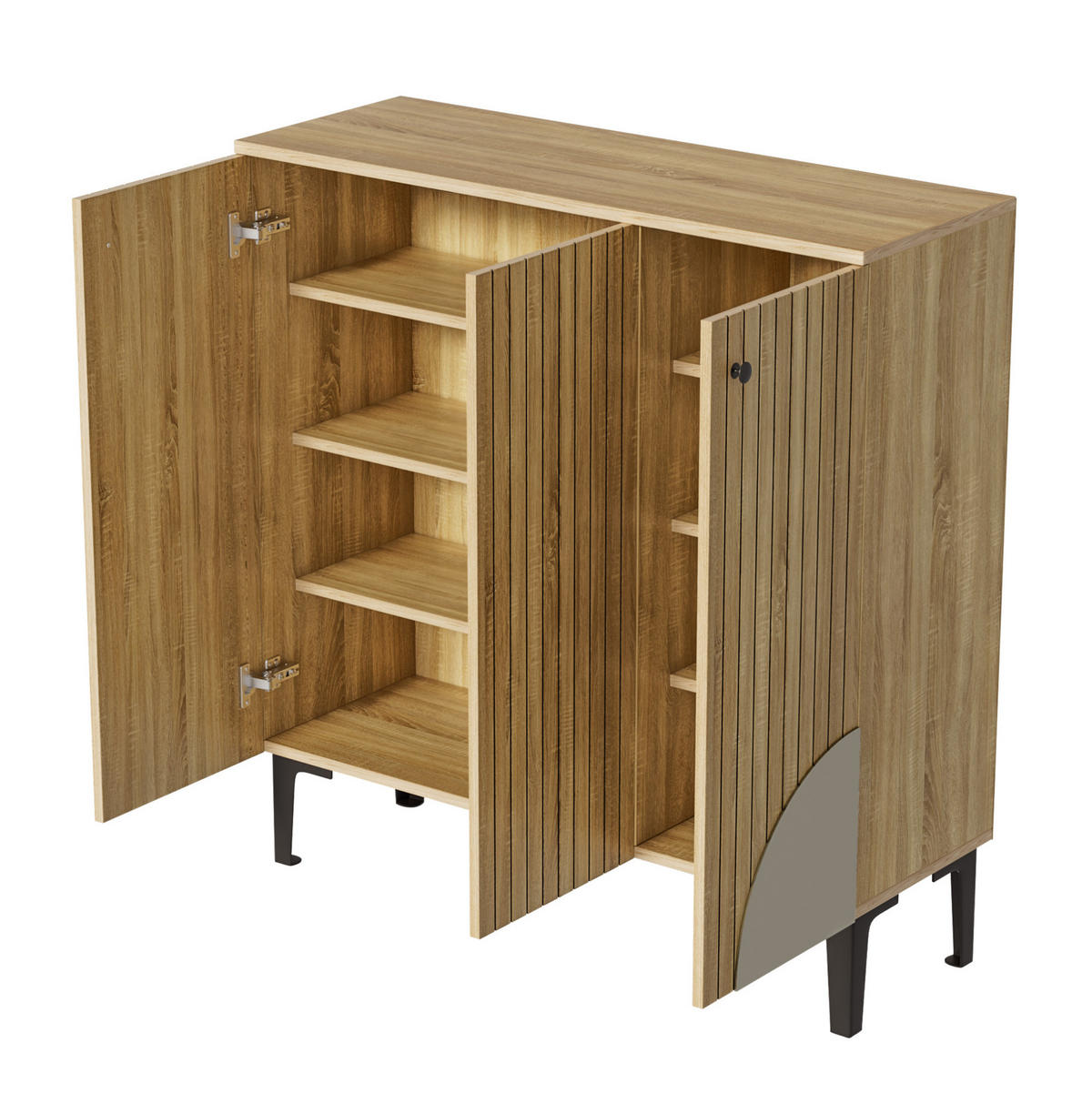 SCHUHSCHRANK 90/32/94 cm in Holzoptik mit 3 Türen und schwarzem Fußgestell - Naturfarben, Holzwerkstoff (90/94/32cm) - BEAOK