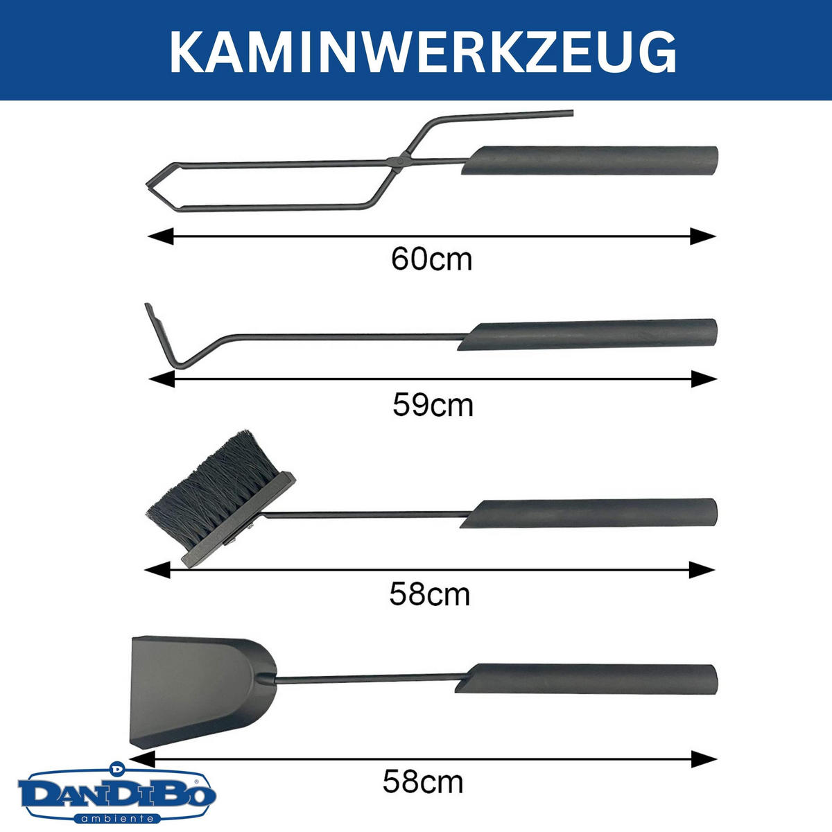 KAMINBESTECK Schwarz Modern 5 Teilig Set - Schwarz, Metall (28/61/26cm) - DanDiBo