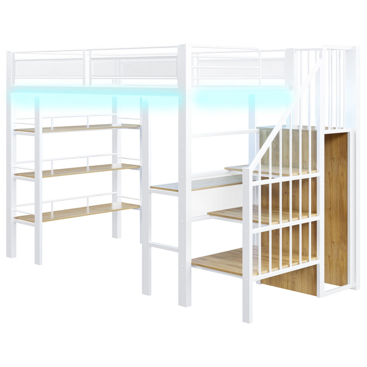 HOCHBETT 90/200 cm DE-01186, in Weiß, mit LED, Regal und Schreibtisch - Weiß, Metall (90/200cm) - ComfortXL