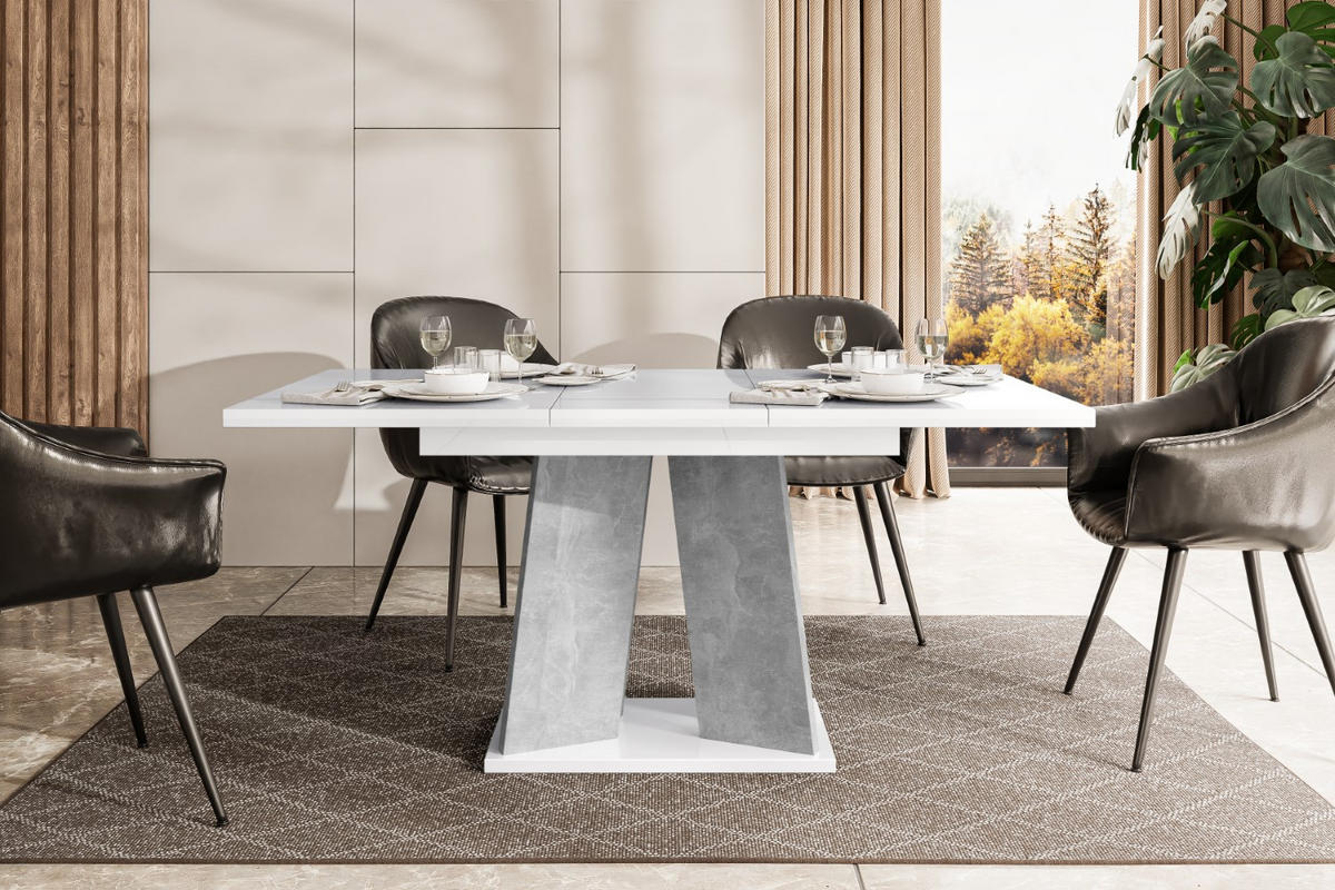 ESSTISCH ausziehbar 120 -160x90x75 cm - Hochglanz Weiß/Betonoptik - UFOM - Weiß Hochglanz, Holzwerkstoff (120/90/75cm) - ALTDECOR