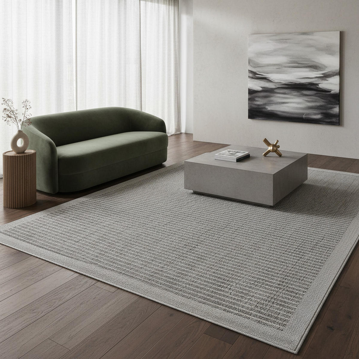 TEPPICH Outdoor Flachgewebe Uni-Farbe Polypropylen Balkon Grau Rechteckig 160x230 - Grau, Textil (160/230cm) - KADIMA DESIGN