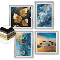 WANDBILDER 4er Set - 50x50 cm & 40x60 cm Silberner Rahmen - Bilder mit blau-goldenen Mustern - Silberfarben, Kunststoff (50/50cm) - ArtPrintCave