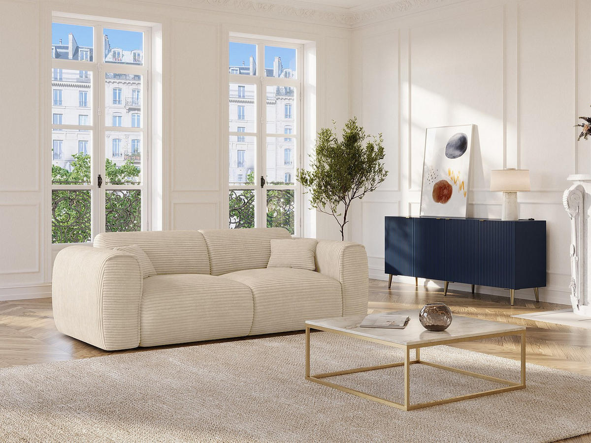 SOFA 3-Sitzer mit Matratze - Cord - Beige - POGNIA - Beige, Textil (216/73/100cm) - Vente-Unique