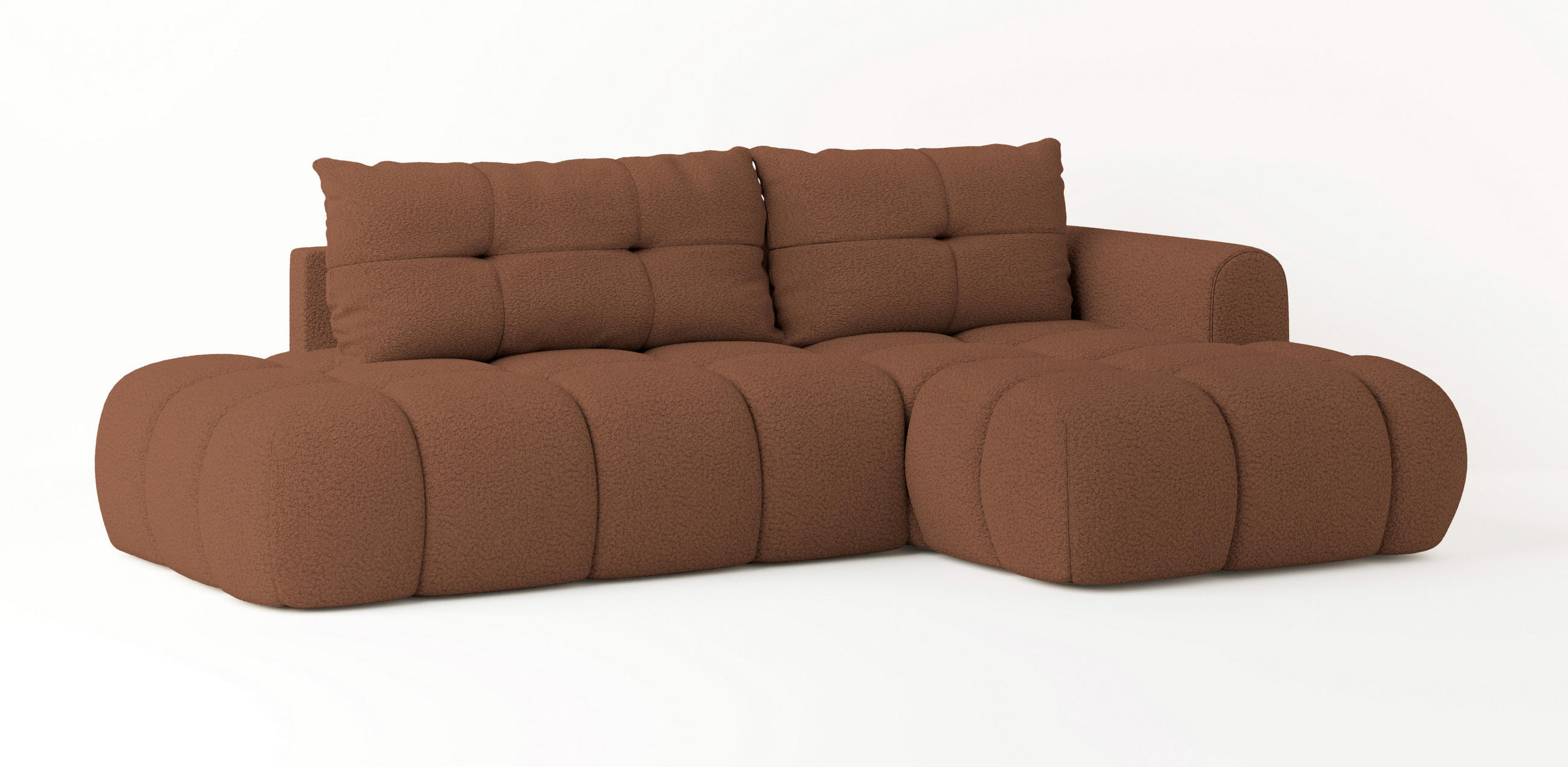 ECKSOFA FLUMA R-S Kupferfarben Boucle-Stoff mit Schlaffunktion - Kupferfarben, Holz (274/165cm) - MASSENO
