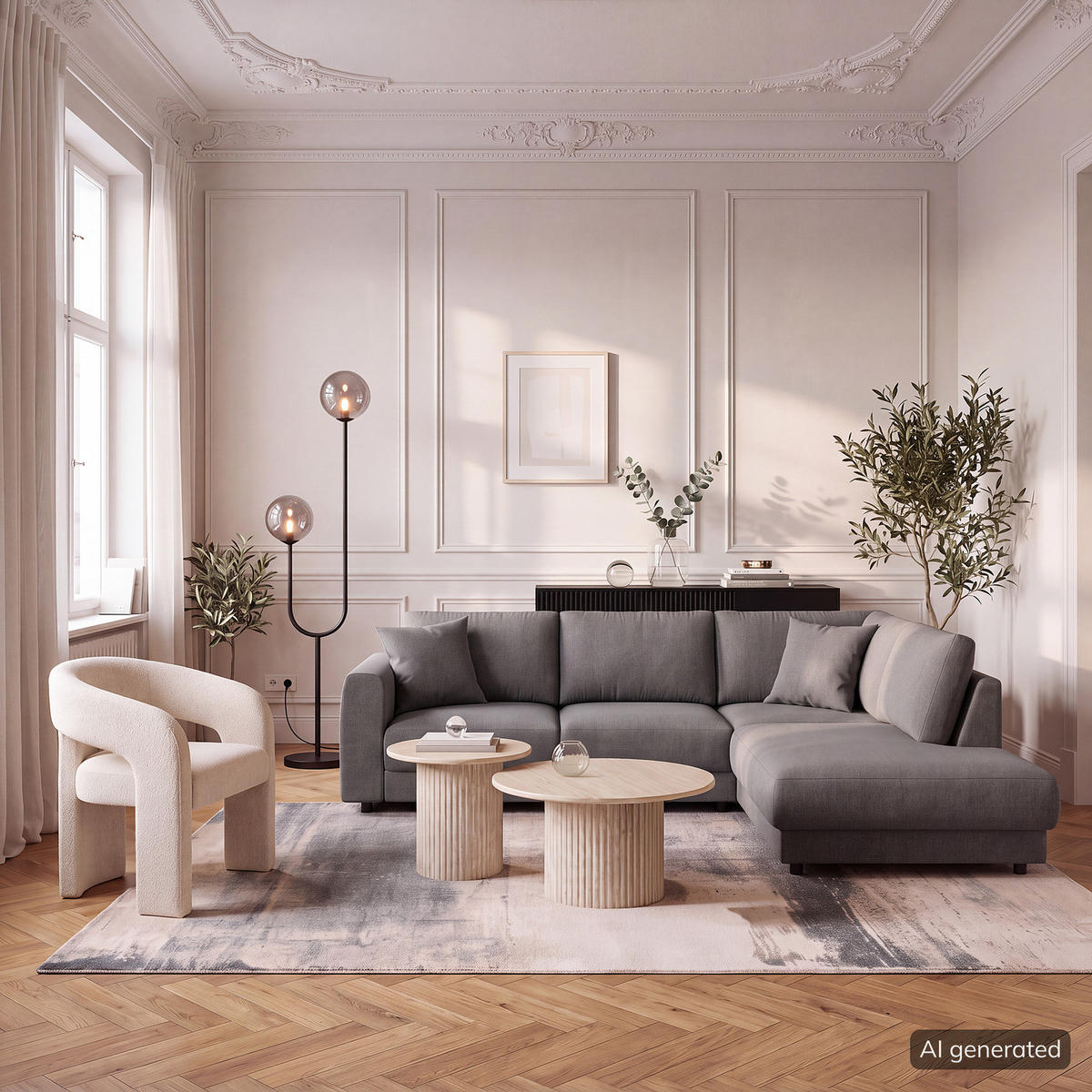ECKSOFA mit Ottomane - Schwarz/Grau, Holz/Kunststoff (267/254cm) - home24