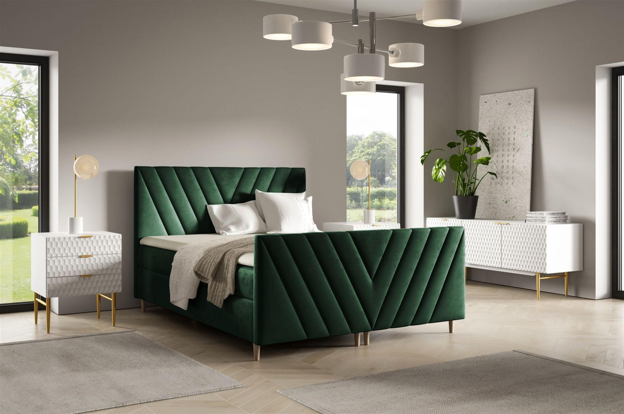 BOXBETT Carlito In überlänge - Grün, Holzwerkstoff/Textil (140/220cm) - Fun Möbel
