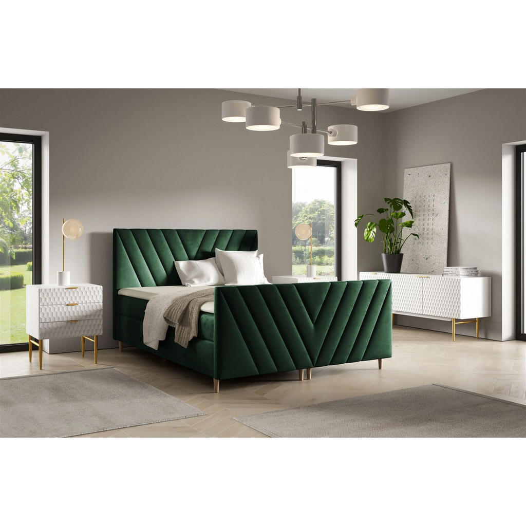 Thumbnail - Fun Möbel Boxbett, Grün, Textil, 160x200 cm, Schlafzimmer, Betten, Boxspringbetten