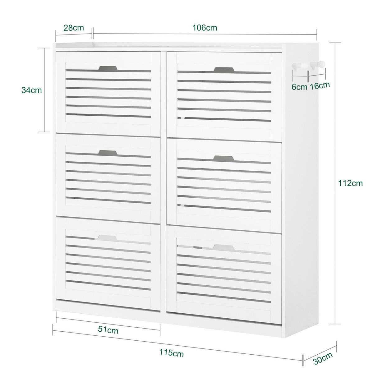 SCHUHSCHRANK Weiß - Weiß, Holzwerkstoff (115/112/30cm) - SoBuy