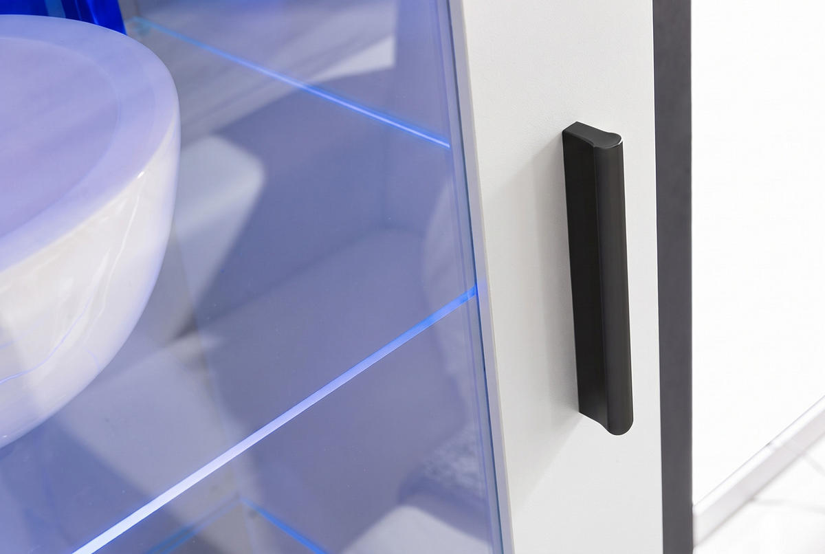 VITRINE ALESSANDRIA, Weiss, LED Blau - Schwarz/Weiß, Glas/Holzwerkstoff (60/192/42cm) - Komodee