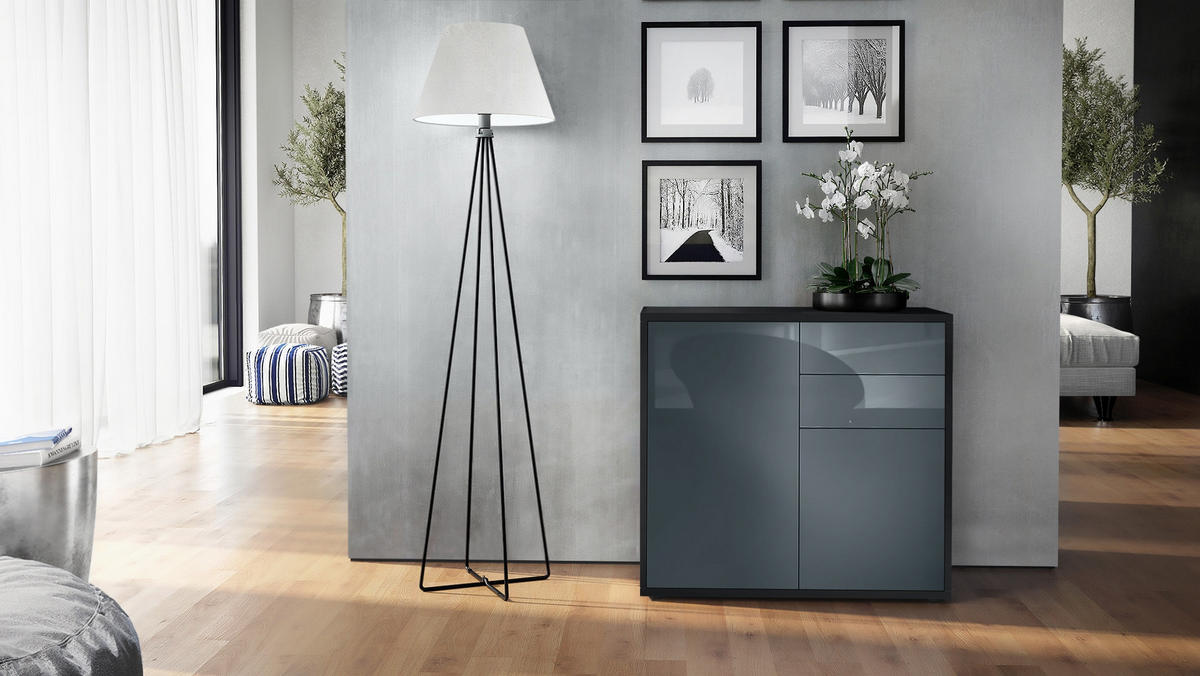 KOMMODE Ben Front in Grau Hochglanz - Grau, Holzwerkstoff (79/74/36cm) - Vladon