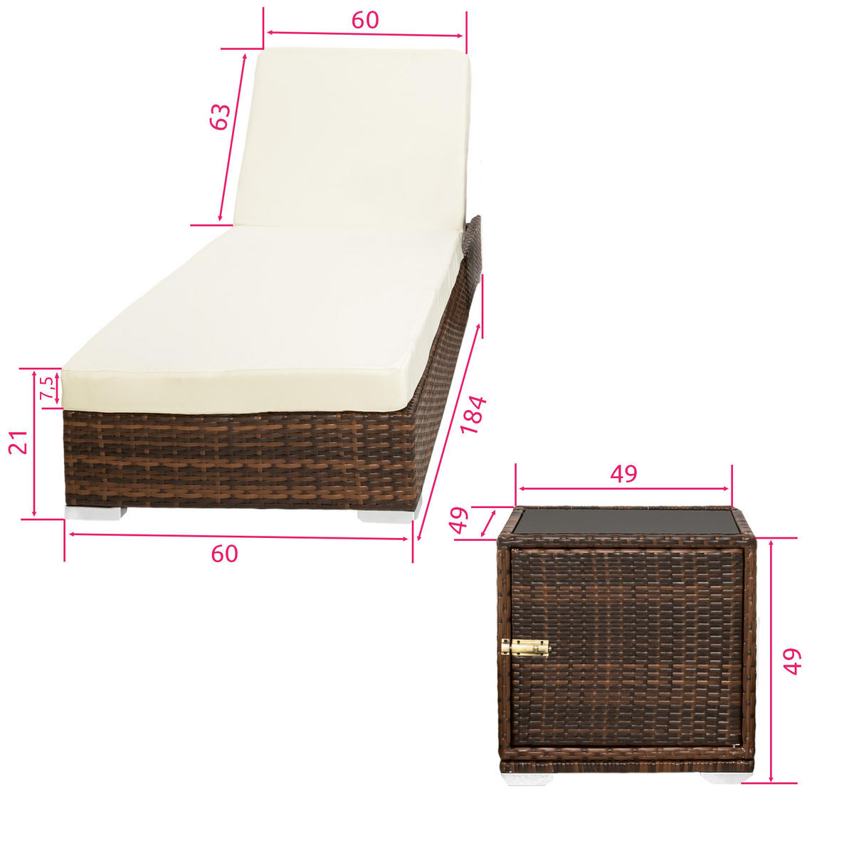 RATTAN-SONNENLIEGE 2er Set,wetterfest und UV-beständig,braun - Braun, Kunststoff (60/21/184cm) - tectake