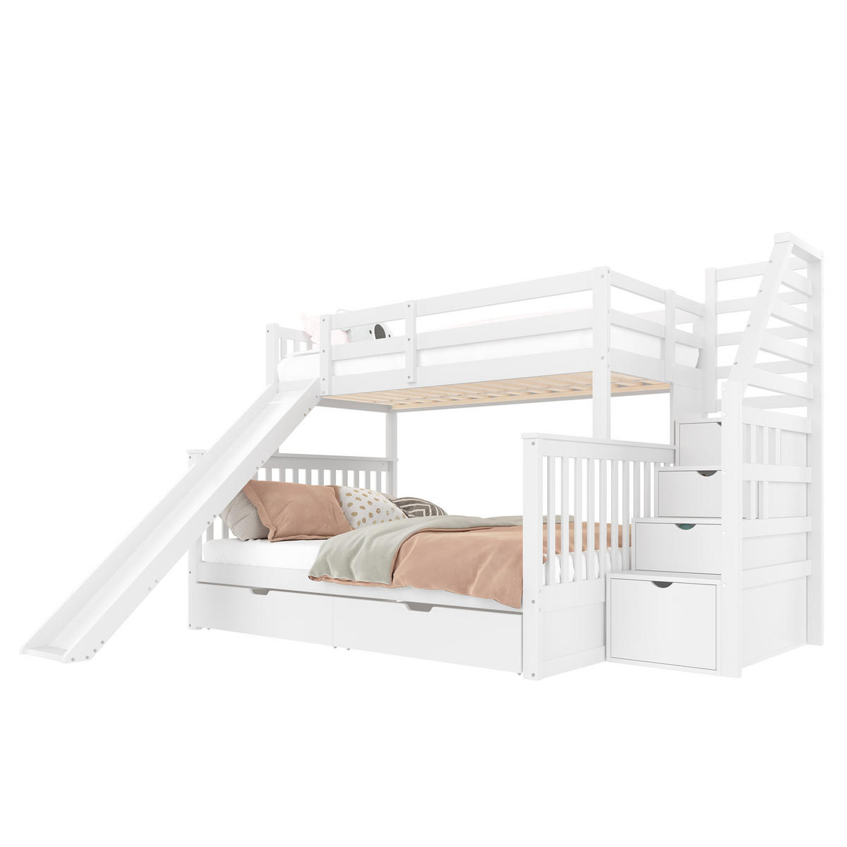 ETAGENBETT 90/140x200 cm Schubladen Rutsche weiß - Weiß, Holz (140/200cm) - LEBENLANG