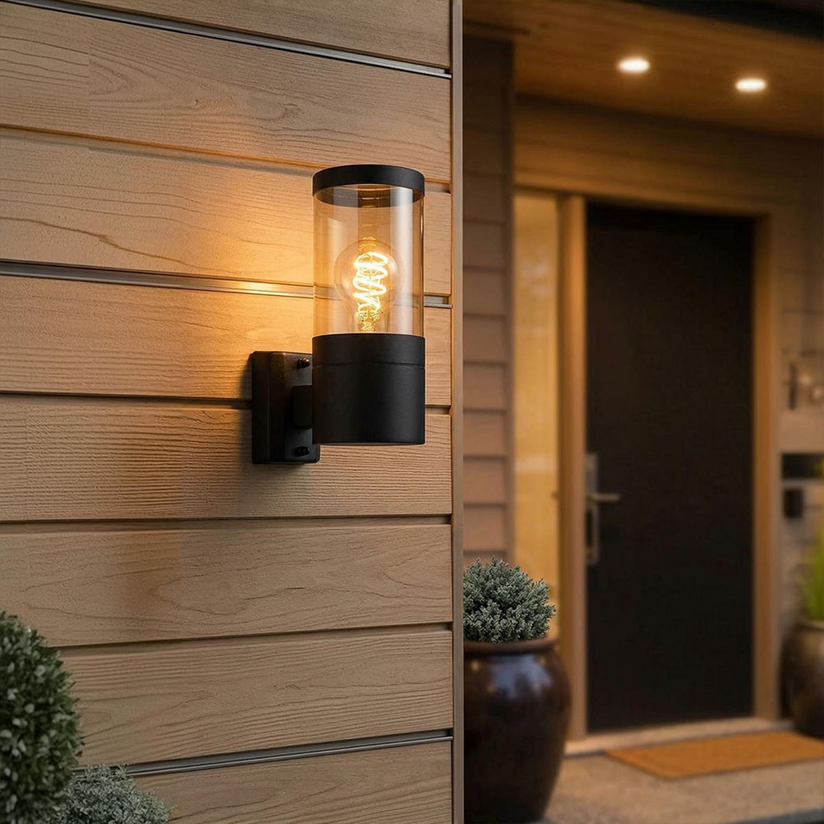 LED AUSSENWANDLEUCHTE Edelstahl Schwarz - Schwarz, Metall (10.2/24/15.5cm) - Globo Lighting