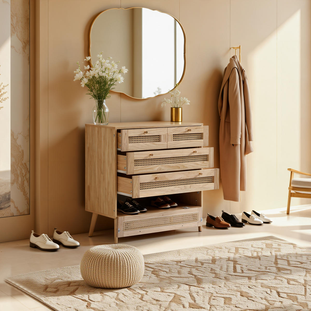 SIDEBOARD Eiche 90/40/64 cm - Beige, Holzwerkstoff/Metall (40/64/90cm) - Urban Meuble