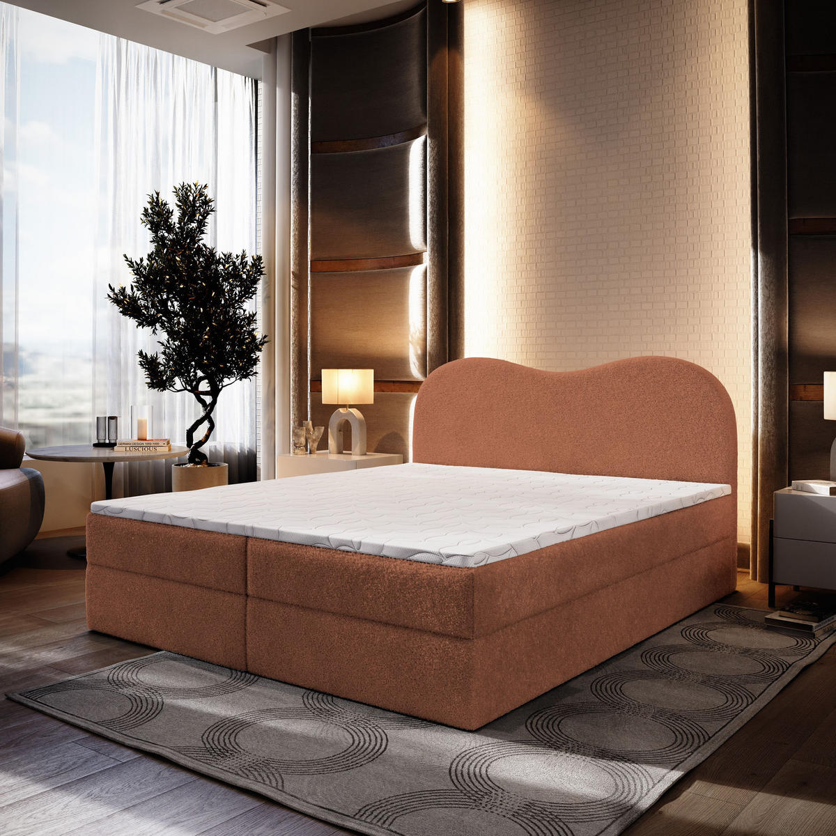 BOXBETT FLUVIA N 140x200 cm mit Matratze und Topper - Orange - Orange, Holz (140/200cm) - MASSENO
