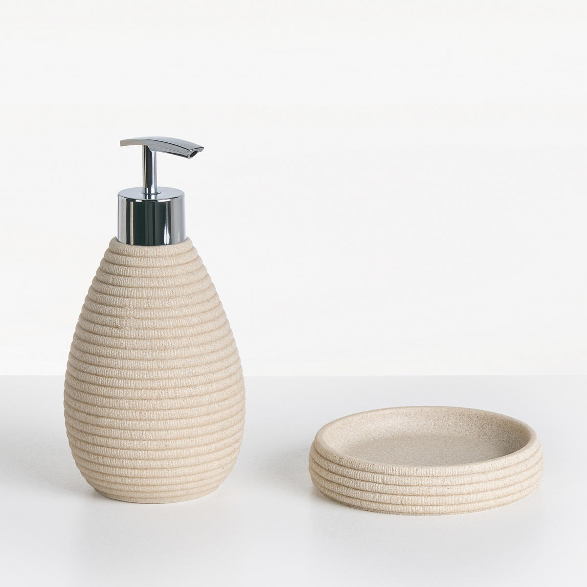 BADACCESSOIRES Set 5-teilig Hellbeige Quila - Beige, Kunststoff (8/10/8cm) - Beliani
