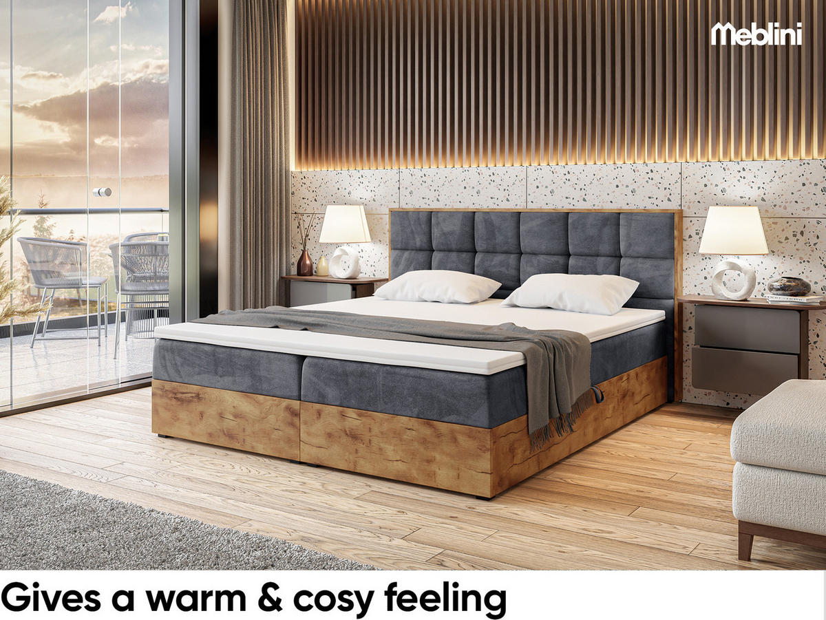 BOXBETT Lofty 1 - Dunkelgrau/Schwarz, Holzwerkstoff/Textil (180/200cm) - Meblini