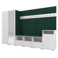GARDEROBE NELA XII 300 cm (Modulare Flurmöbel Weiß mit Spiegel & Sitzpolster Flaschengrün 28 Gigantisches Set) - Dunkelgrün/Silberfarben, Holz/Holzwerkstoff (300/187/40cm) - Ravio