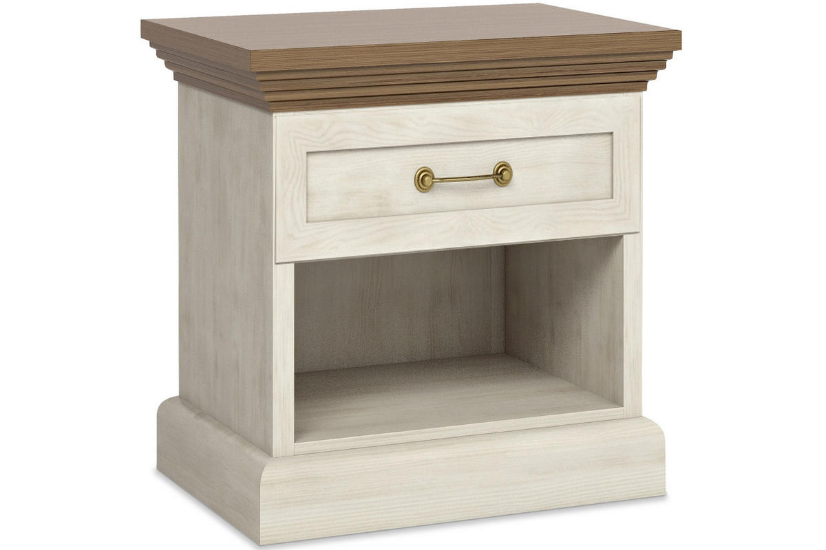 NACHTTISCH ARVEN mit Schublade, Cremeweiß - Eichefarben/Creme, Holz (57/50/45cm) - KONSIMO®