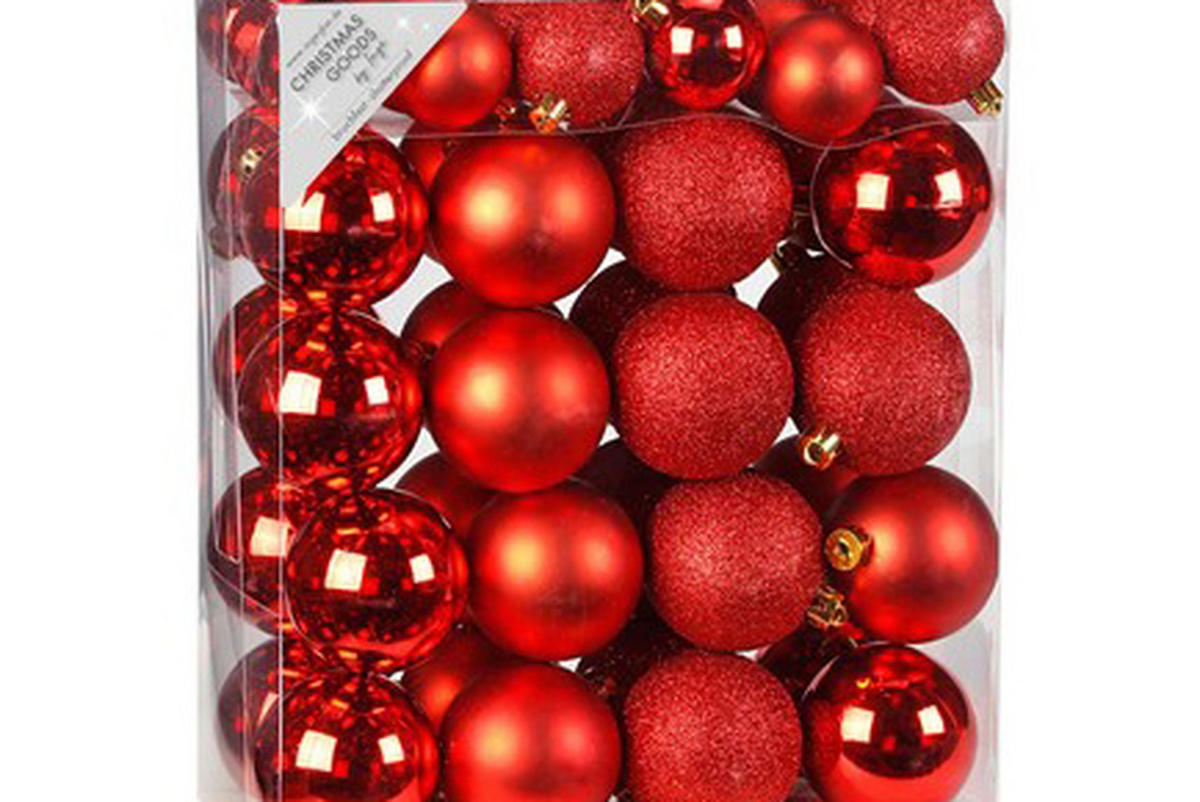 LAALU CHRISTBAUMKUGEL-SET 50 Stück: Ornamente rund rot mix 4 und 6 cm - Rot, Kunststoff (0.01/1/0.01cm) - LAALU
