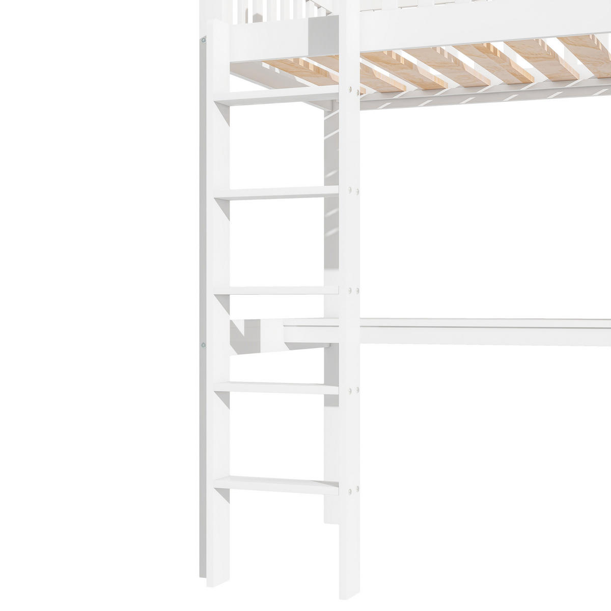 VYSOKÁ posteľ 90/200 cm biela z borovice a MDF s písacím stolom šatníkom 3 zásuvkami a schodmi - biela, drevo (90/200cm) - OKWISH