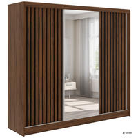 SCHWEBETÜRENSCHRANK mit Spiegel LAOS - 240 - Warmia Walnuss - Schwarz Lamellen - Walnussfarben/Alufarben, Holzwerkstoff/Metall (240/216/61cm) - MKS