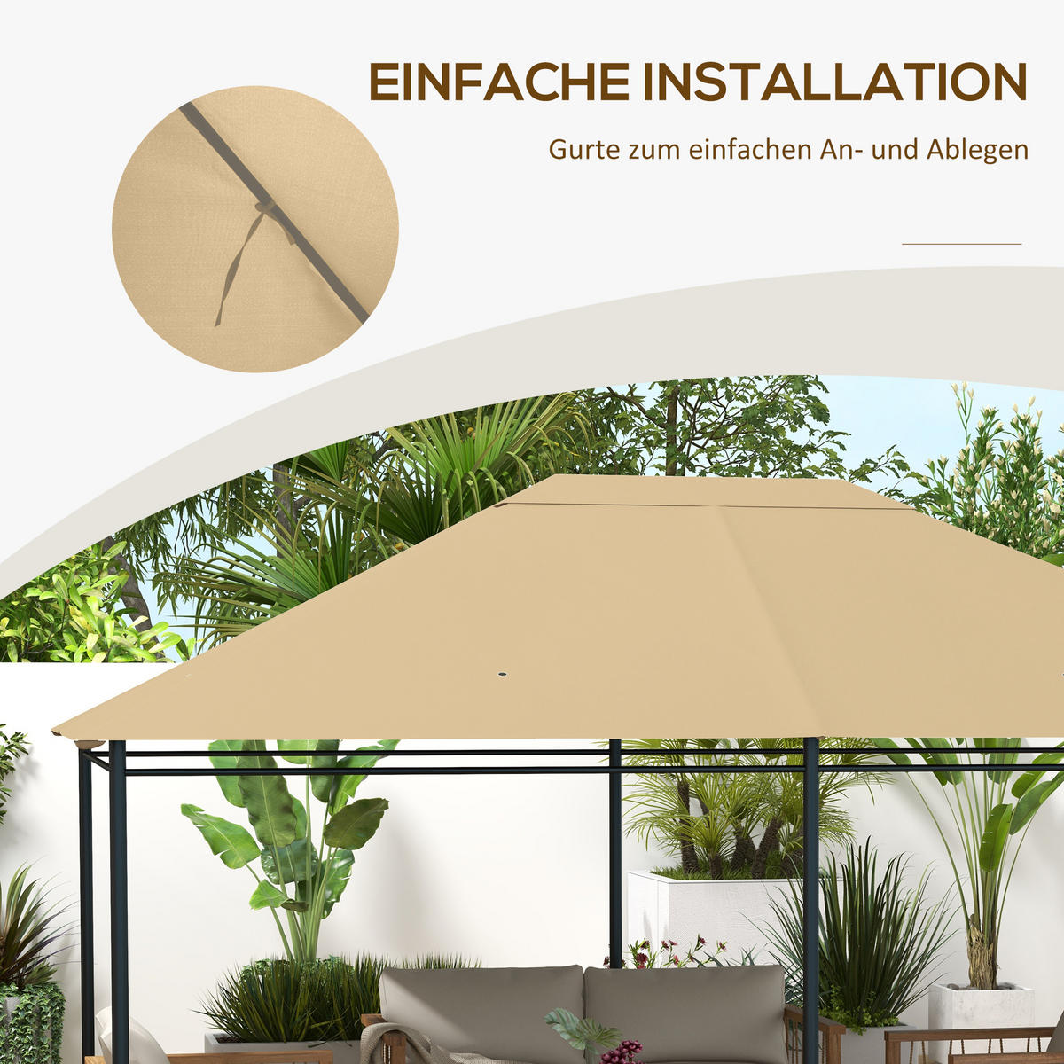 ERSATZDACH für Pavillon als wetterbeständiger Baldachin, robustes Abdeckdach 397 x 297 cm in Khaki - Gelb, Textil (397/1/297cm)