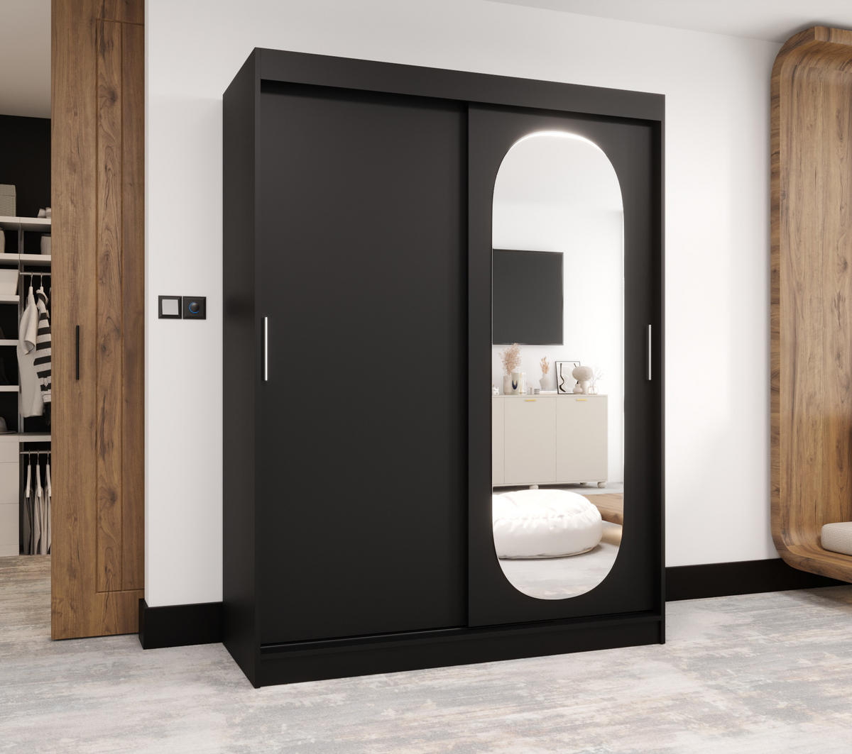 SCHWEBETÜRENSCHRANK 200/150/62 2-türig - Silberfarben/Schwarz, Holz (150/200/62cm) - MÖBEL KRYSPOL