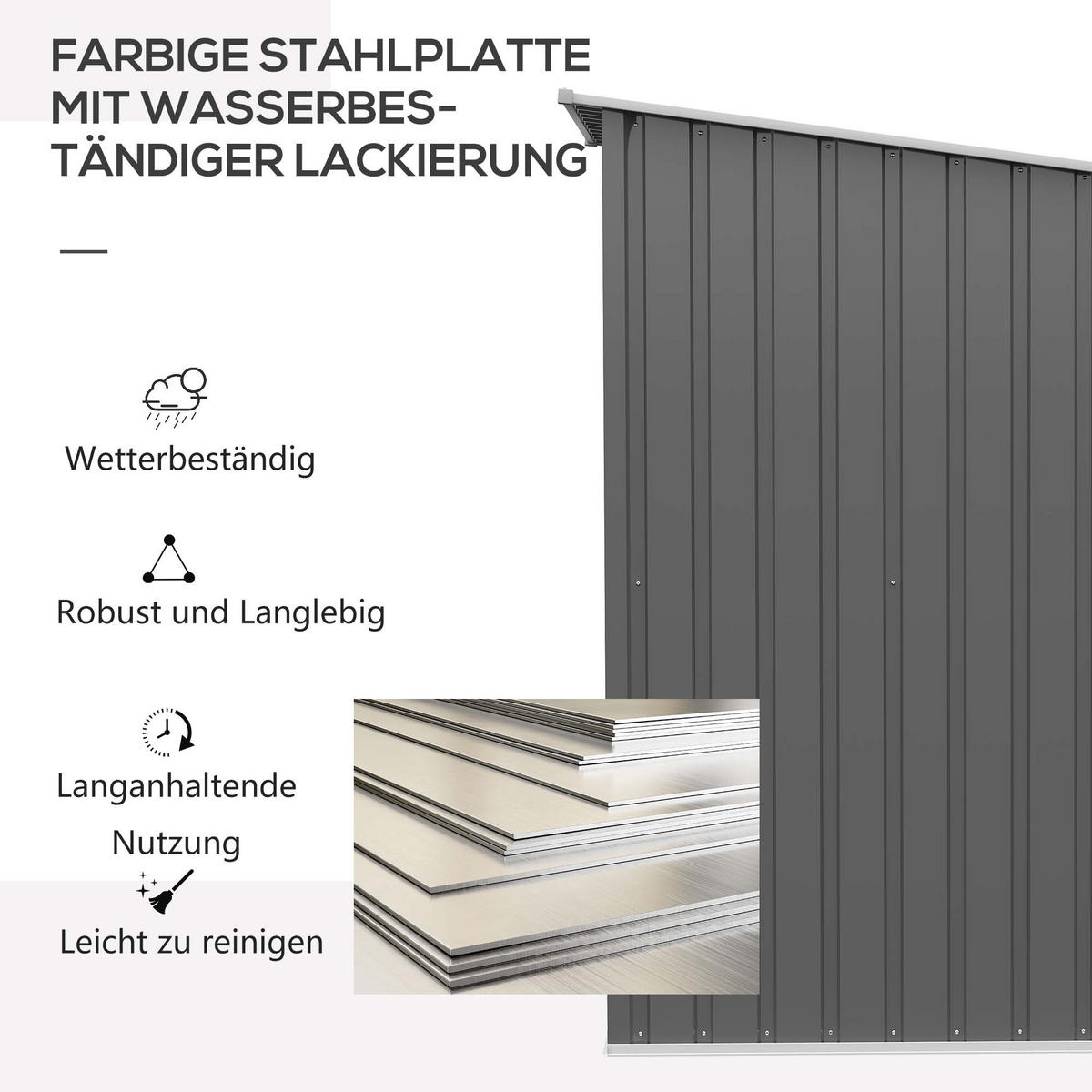 GERÄTEHAUS aus Stahl, 0,92 m² Geräteschuppen, Gartenschrank abschließbar, Grau - Grau, Metall (103/160/100cm) - Outsunny