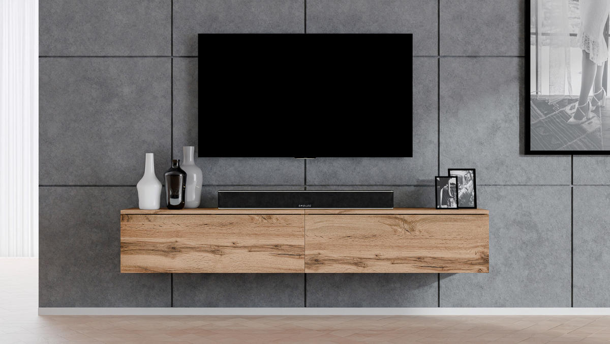 LOWBOARD Loriano 2x100 Eiche Wotan 200/34/32 cm – Designer Lowboard - Braun, Holzwerkstoff/Kunststoff (200/34/32cm) - AX Living
