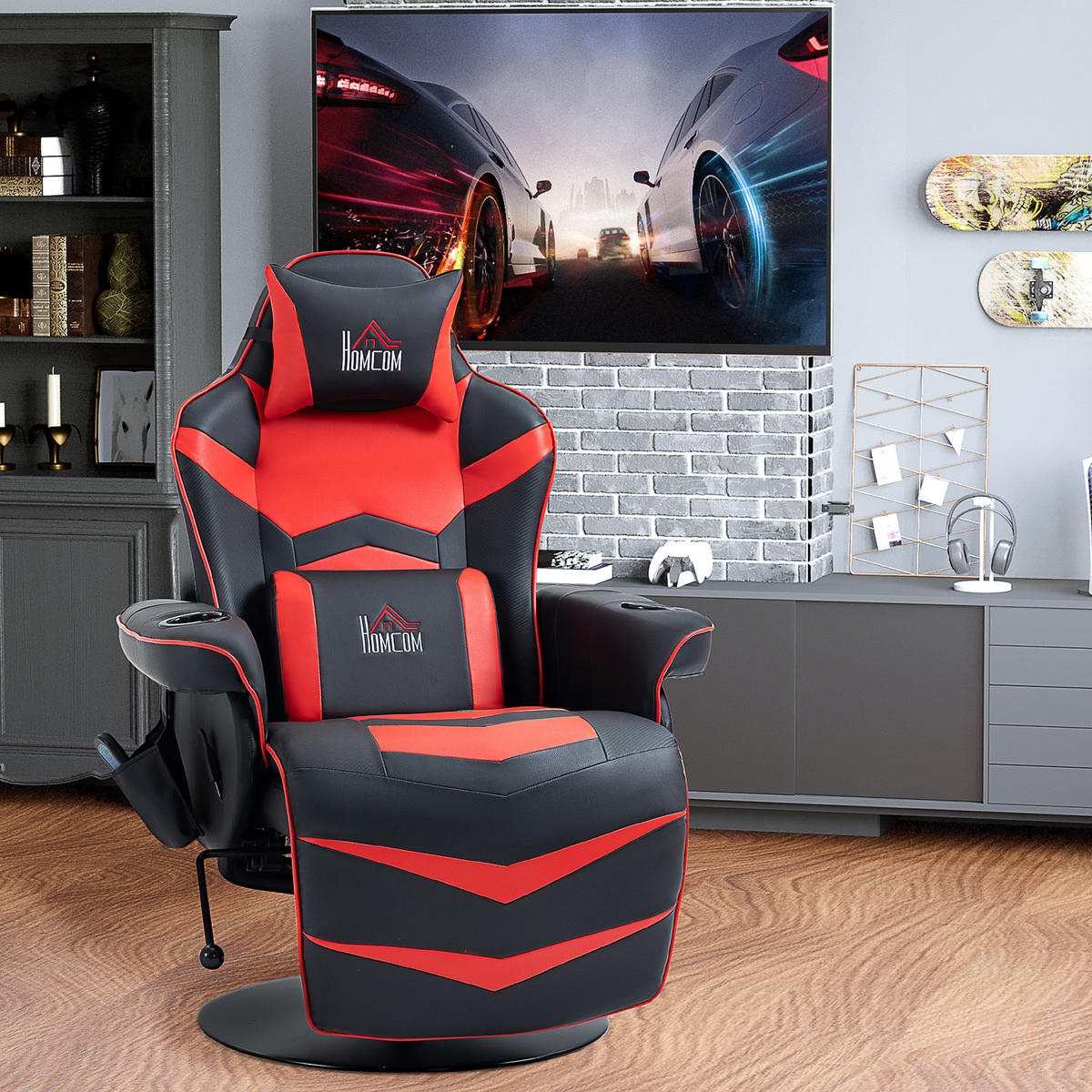 RELAXSESSEL mit Massagefunktion, Elektrisch Fernsehsessel mit Liegefunktion - Rot/Schwarz, Kunststoff/Metall (82.5/111.5/79.5cm) - HOMCOM