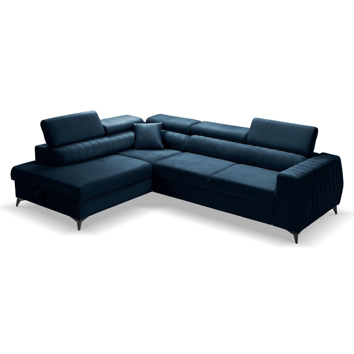 ECKSOFA PIERO L Links mit Schlaffunktion 195x125 Velours Dunkelblau - Schwarz/Dunkelblau, Holz/Textil (268/203cm) - Muffo