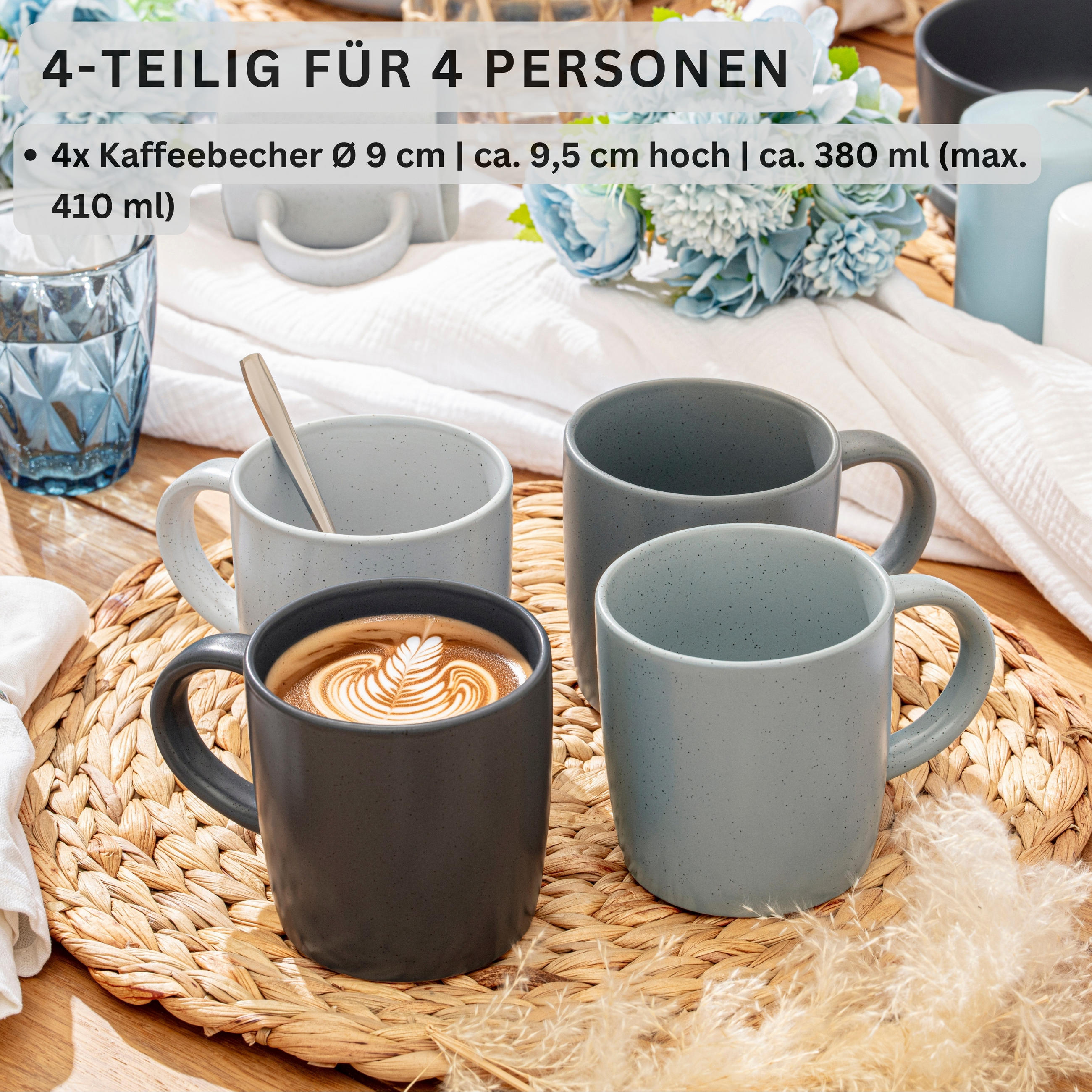 KAFFEEBECHER LEEDS - 4 teilig aus Steingut - Multicolor, Stein (0.38L) - Sänger