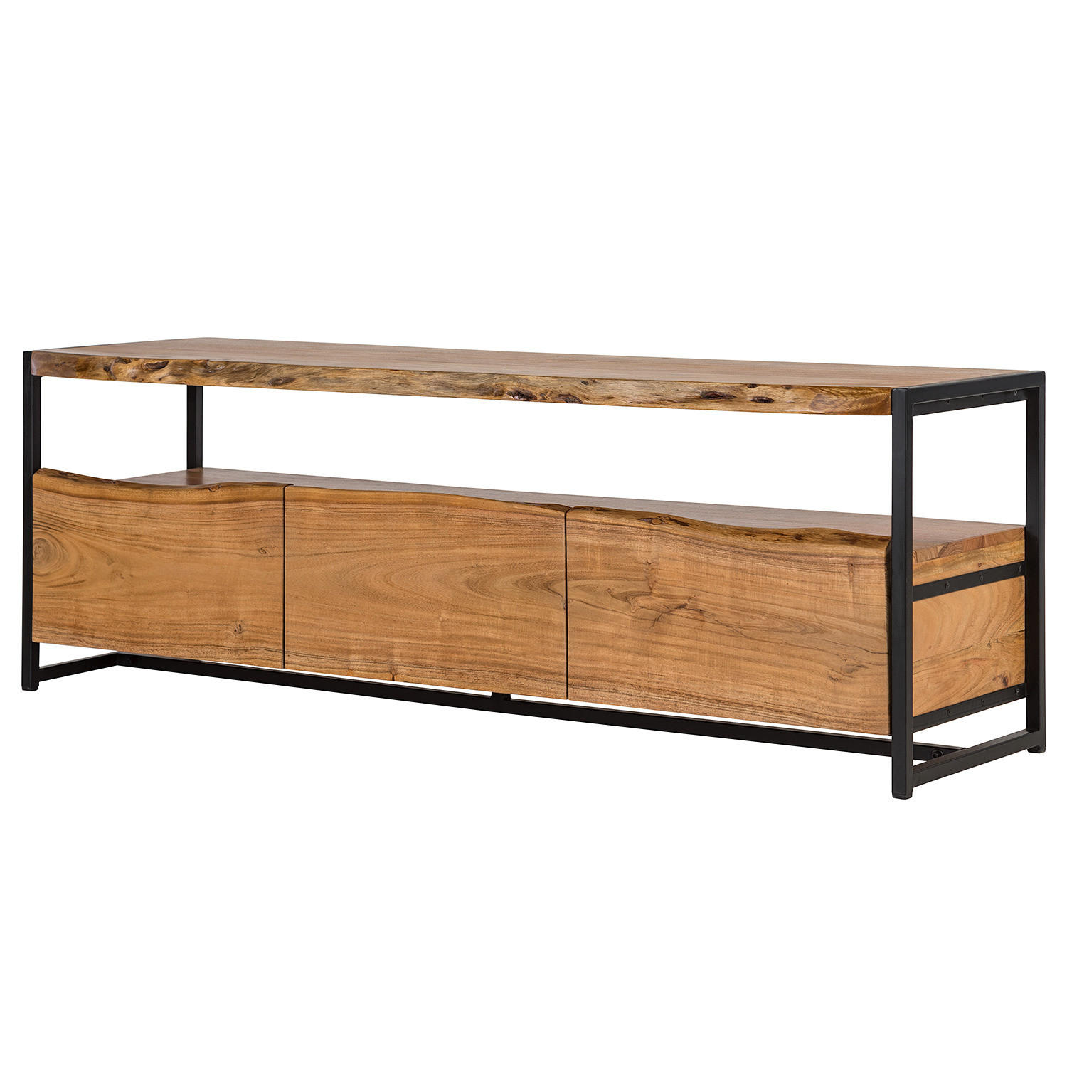 TV-LOWBOARD - Akazie massiv / Metall - Akaziefarben, Holz (145/50/40cm) - home24