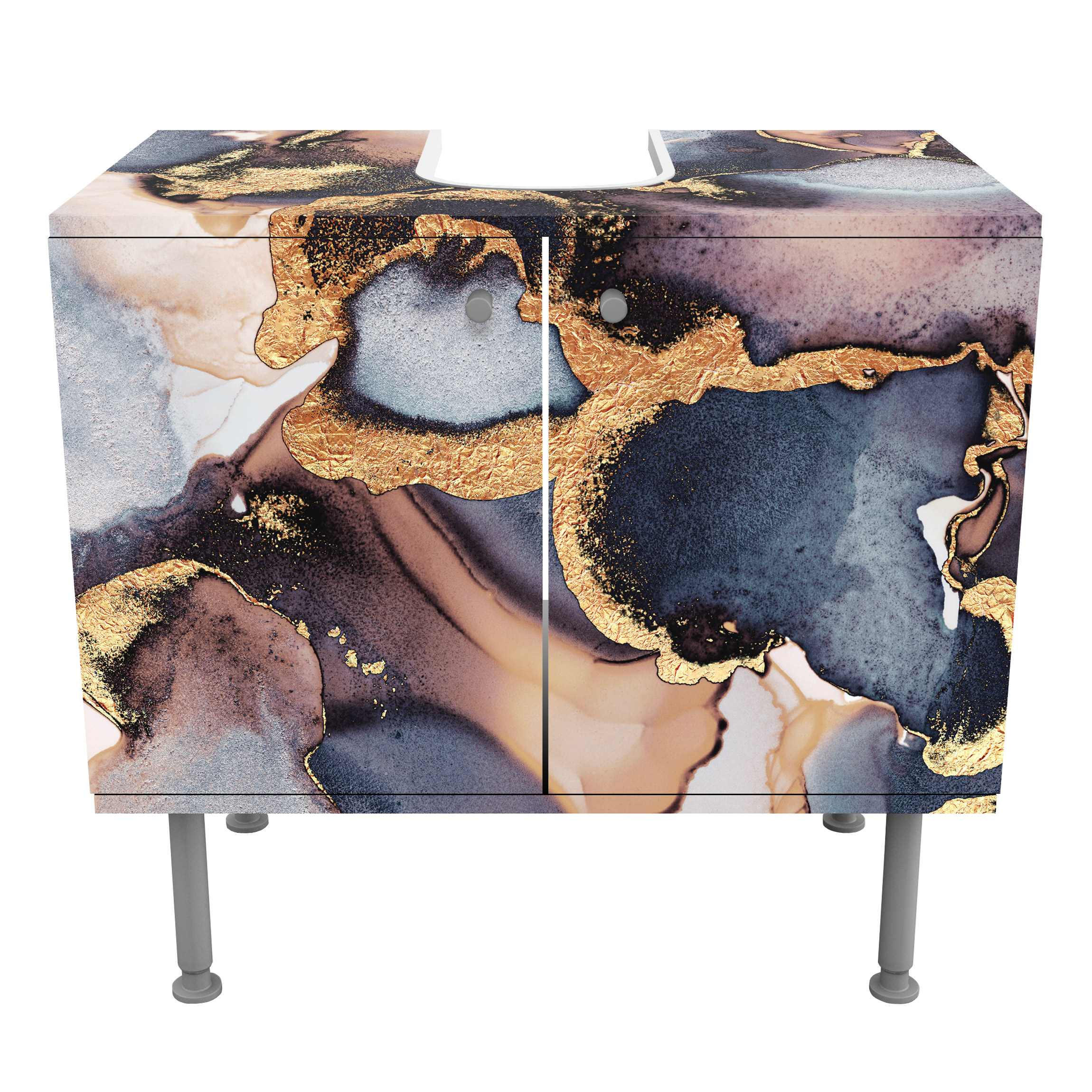WASCHBECKENUNTERSCHRANK Marmor Aquarell mit Gold 60/55/35 cm - Goldfarben, Holzwerkstoff (60/55/35cm) - Bilderwelten
