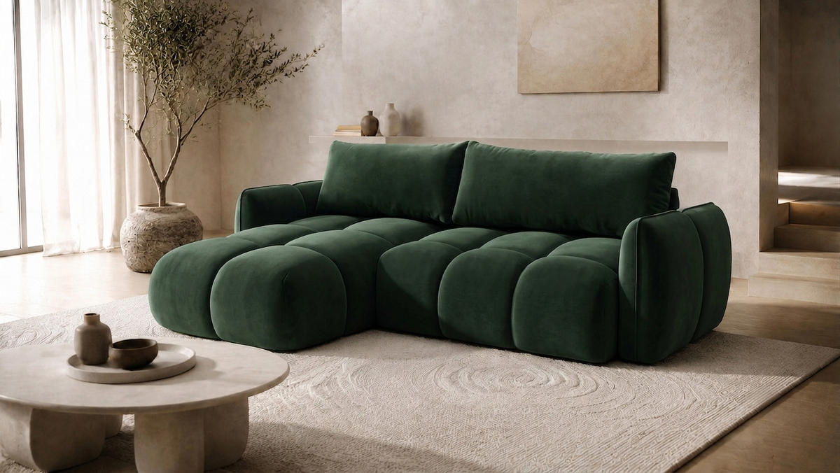 ECKSOFA L-Form Mit Schlaffunktion, Veloursstoff Bluvel, Grün, Links, BELVEDER L - Grün, Holz (250/168cm) - Kaiser Möbel
