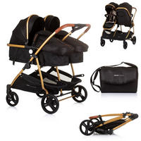 GESCHWISTERKINDERWAGEN Duo Smart schwarz klappbar, umbaubar, verstellbar, Fußsack - Schwarz, Metall (80/75/104cm) - Chipolino