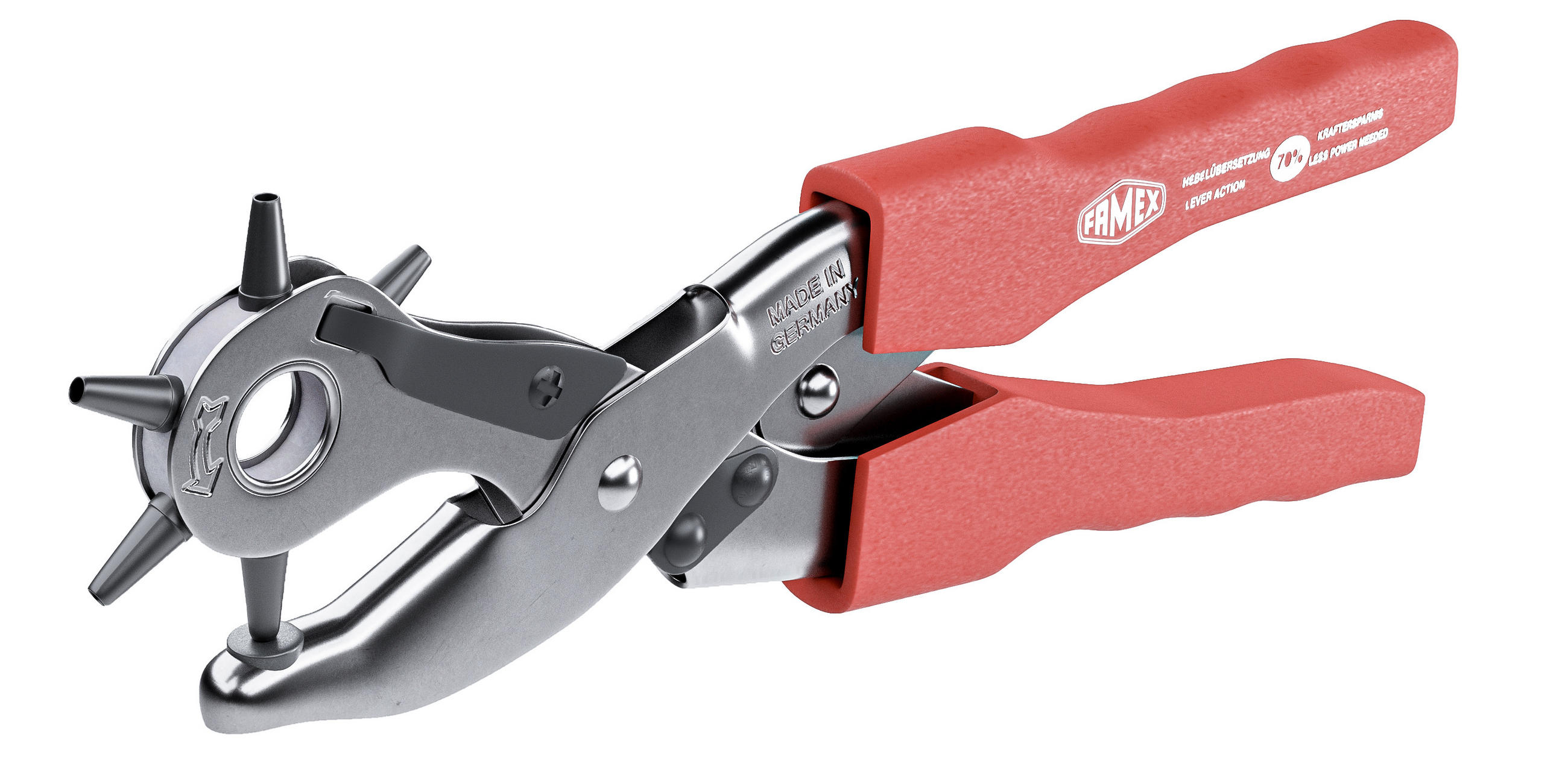 REVOLVER-LOCHZANGE mit Hebelübersetzung - Rot, Metall (1/1cm) - Famex