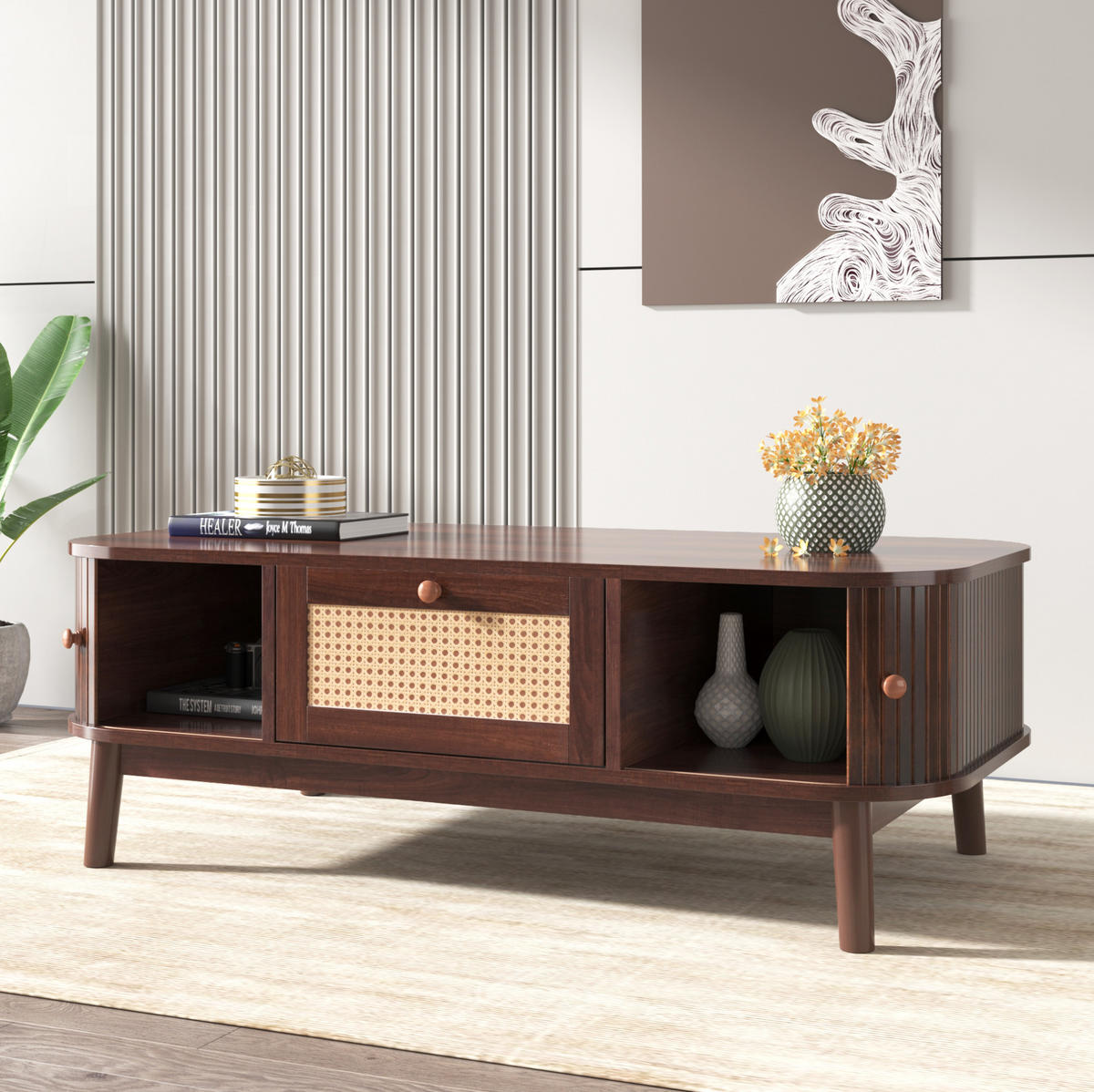 COUCHTISCH aus MDF 110x55x38,5 cm in Natur mit Stauraum - Naturfarben, Holzwerkstoff (110/55/38.5cm) - Modfu