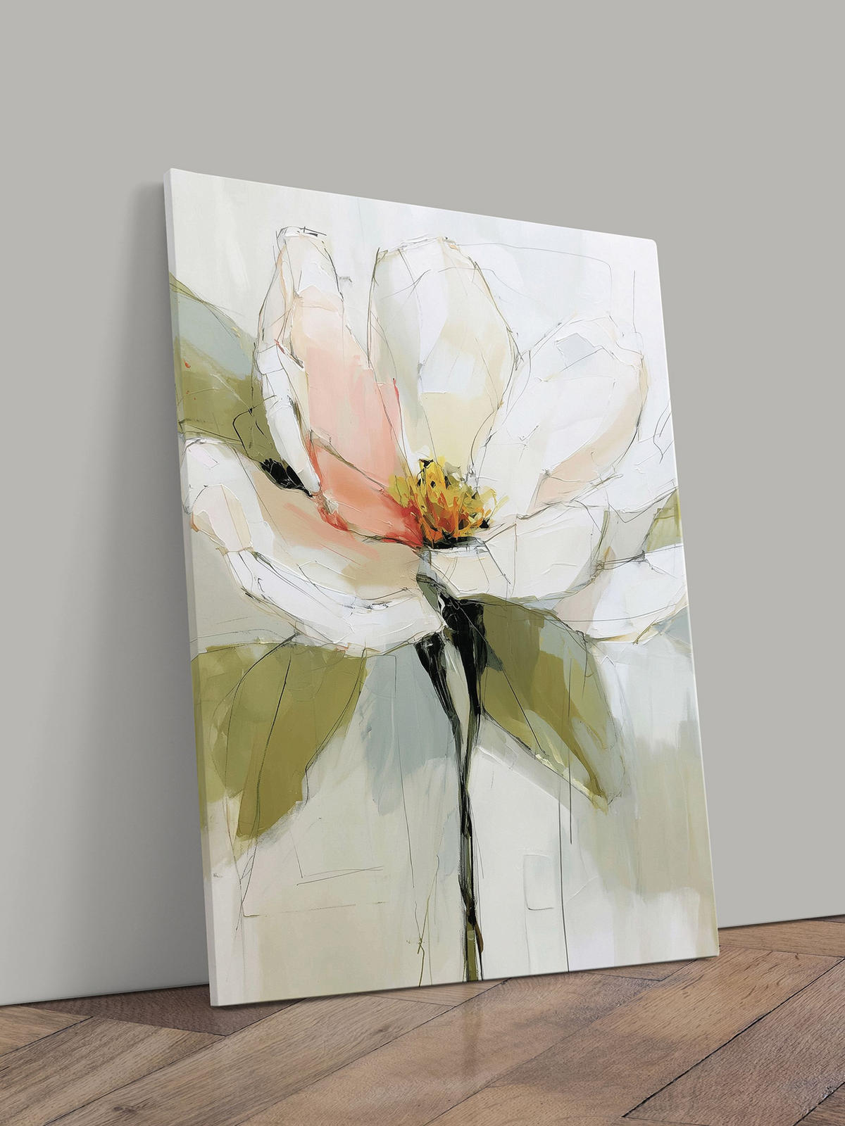 LEINWANDBILD 50x70 cm Blumen salbei-grün Bild Wohnzimmer - Beige, Textil (50/70cm) - artissimo