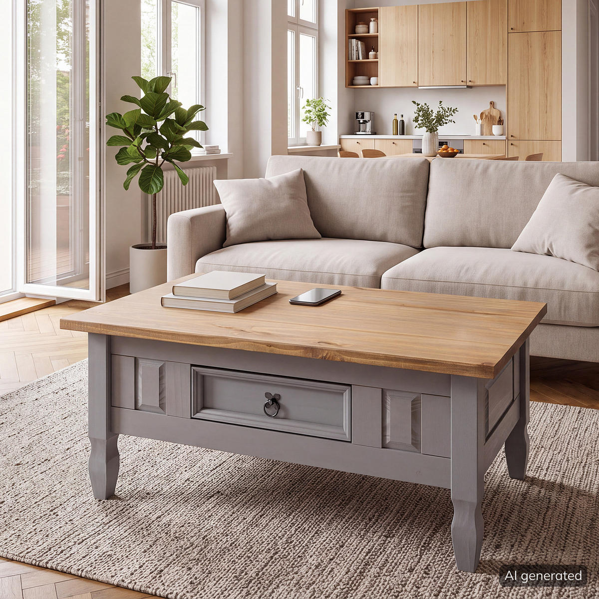 HOME24 Couchtisch FINCA RUSTICA - Braun, Holz (60/100/46cm) - home24