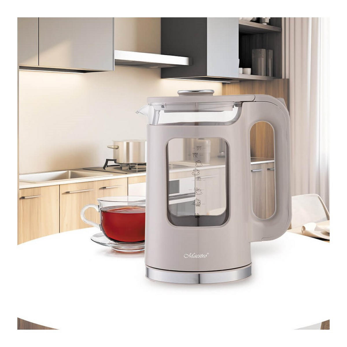 WASSERKOCHER ELEKTRISCH Beige 15/15/26 cm MR065BEIGE - Beige, Glas (15/26/15cm) - Maestro 