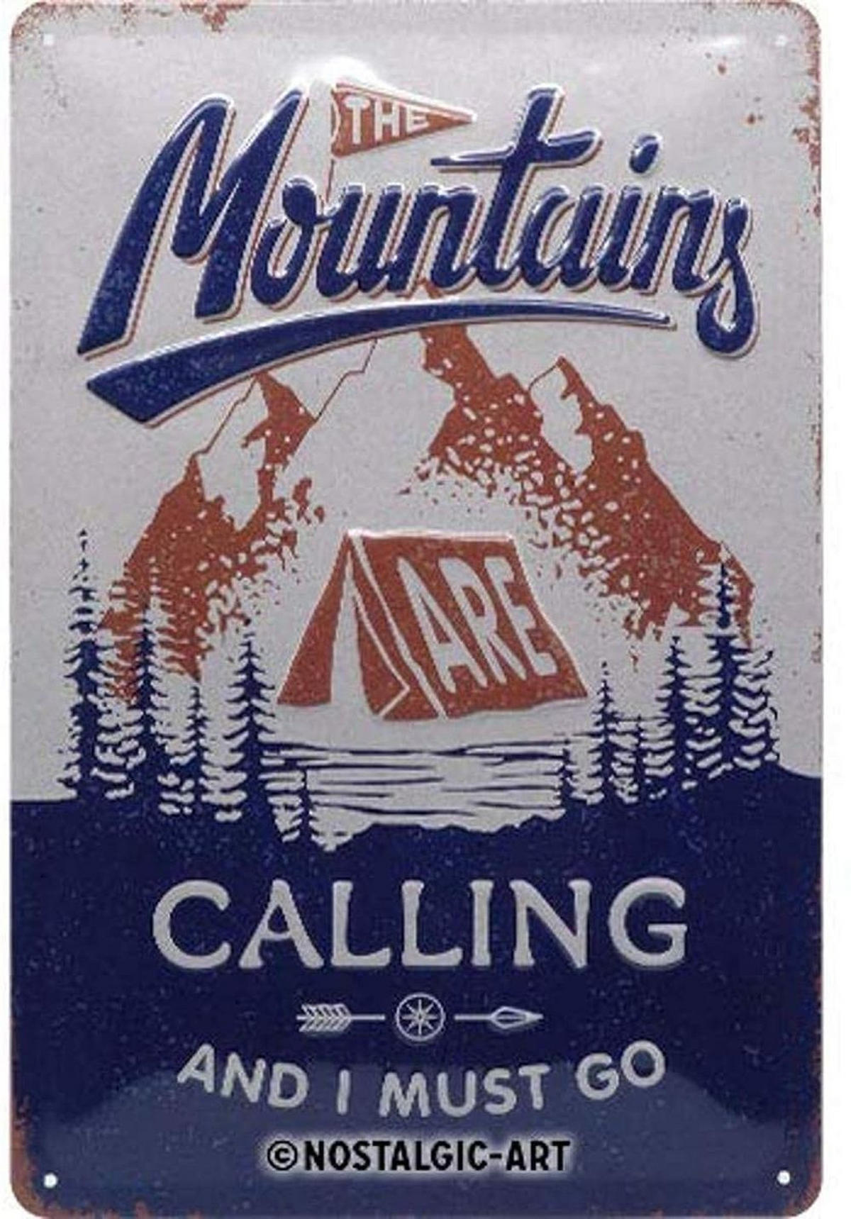 BLECHSCHILD 20/30 cm Outdoor & Activities The Mountains Are Calling - Multicolor, Metall (20/30/0.2cm) - Nostalgic-Art