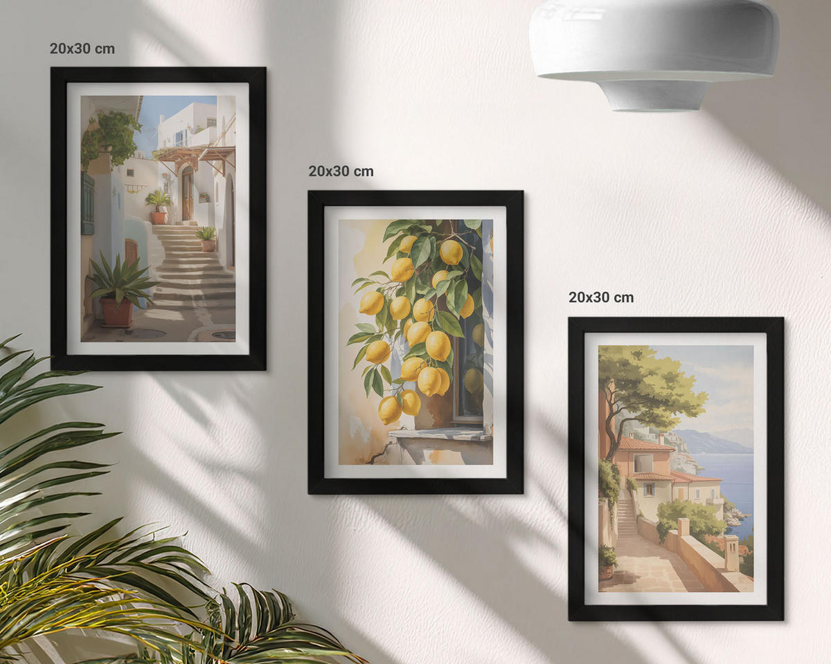 WANDBILDER 3er-Set - 20x30 cm Schwarzer Rahmen - Lemon Streets Meerblick - Schwarz, Kunststoff (20/30cm) - ArtPrintCave