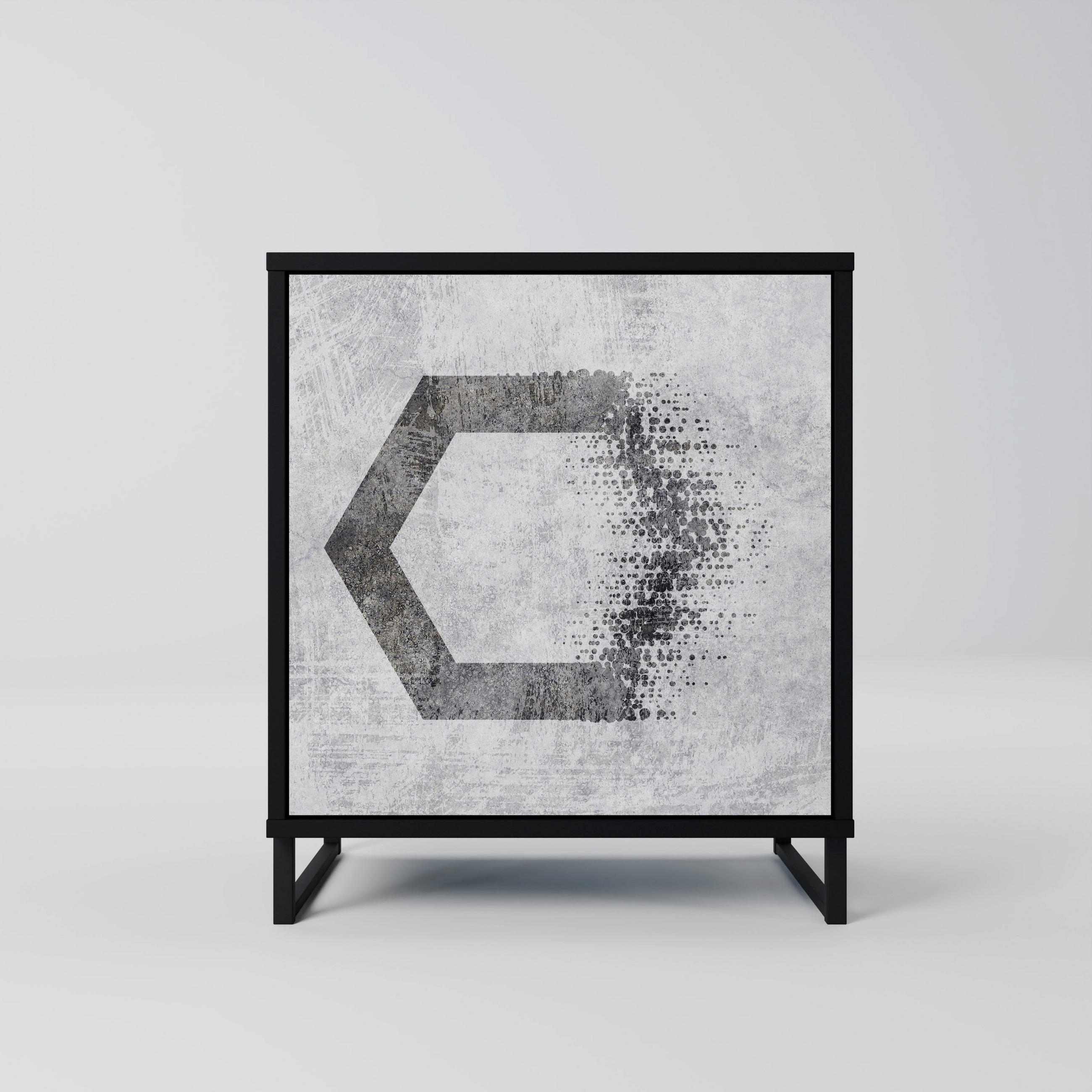 SIDEBOARD HEXAGONAL FIGURES, Schwarz, 57,5x42x67,5 cm, Schwarze Metall-Rahmenfüße - Multicolor/Schwarz, Holzwerkstoff/Metall (57.5/67.5/42cm) - SpaceRebels