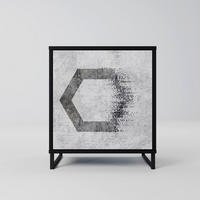 SIDEBOARD HEXAGONAL FIGURES, Schwarz, 57,5x42x67,5 cm, Schwarze Metall-Rahmenfüße - Multicolor/Schwarz, Holzwerkstoff/Metall (57.5/67.5/42cm) - SpaceRebels